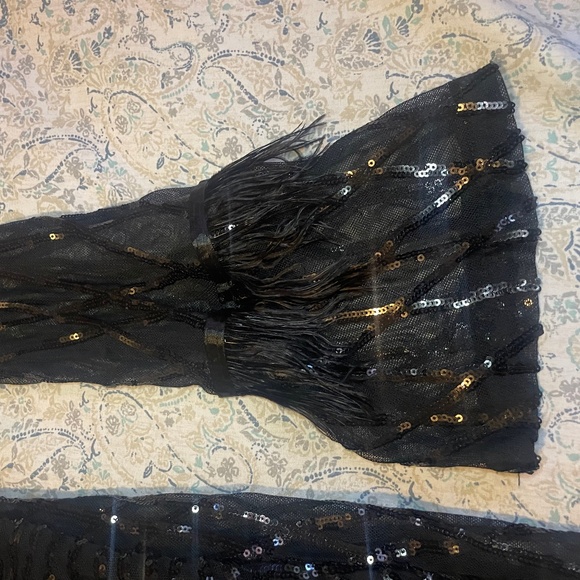 Plus Size Black Sequin Party Dress w/ Feathers - Picture 4 of 7